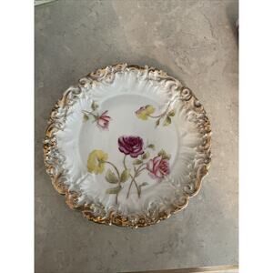 Vintage Dresden Germany Rose Gold Trim Dessert Plate Sku1